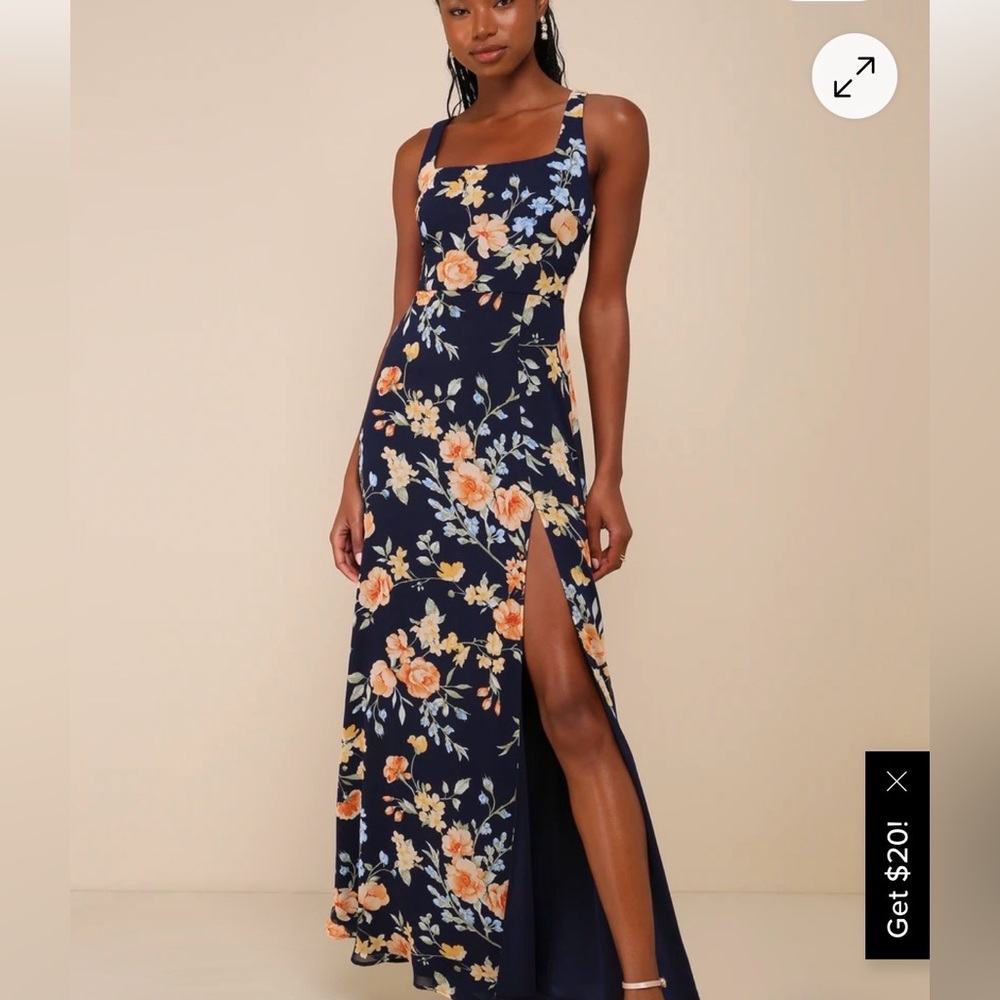 LuLus Floral Navy Maxi Dress
